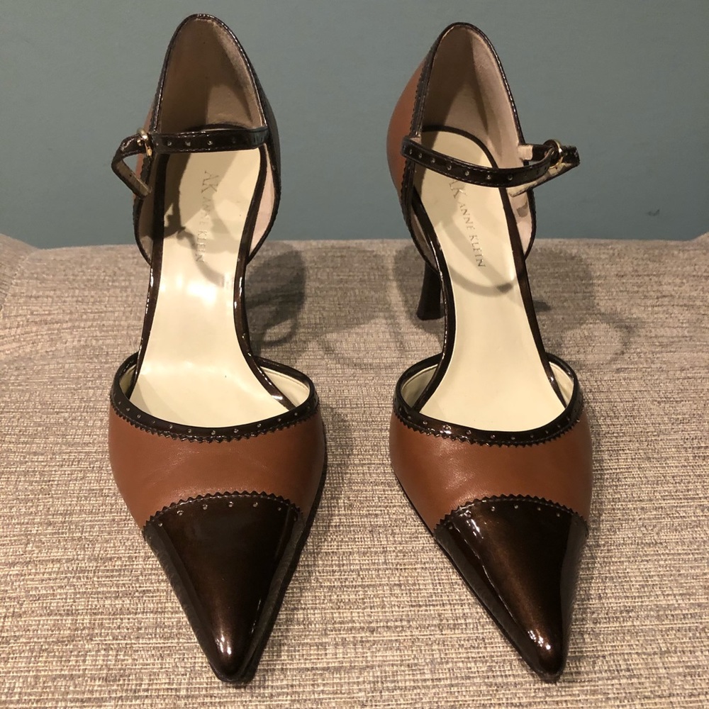 Anne Klein Camel Leather and Brown Patent Leather
